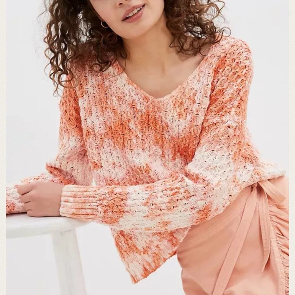 ANTHROPOLOGIE PILCRO Christian Tie-Dye V-Neck Chunky Knit Sweater Womens Size XS